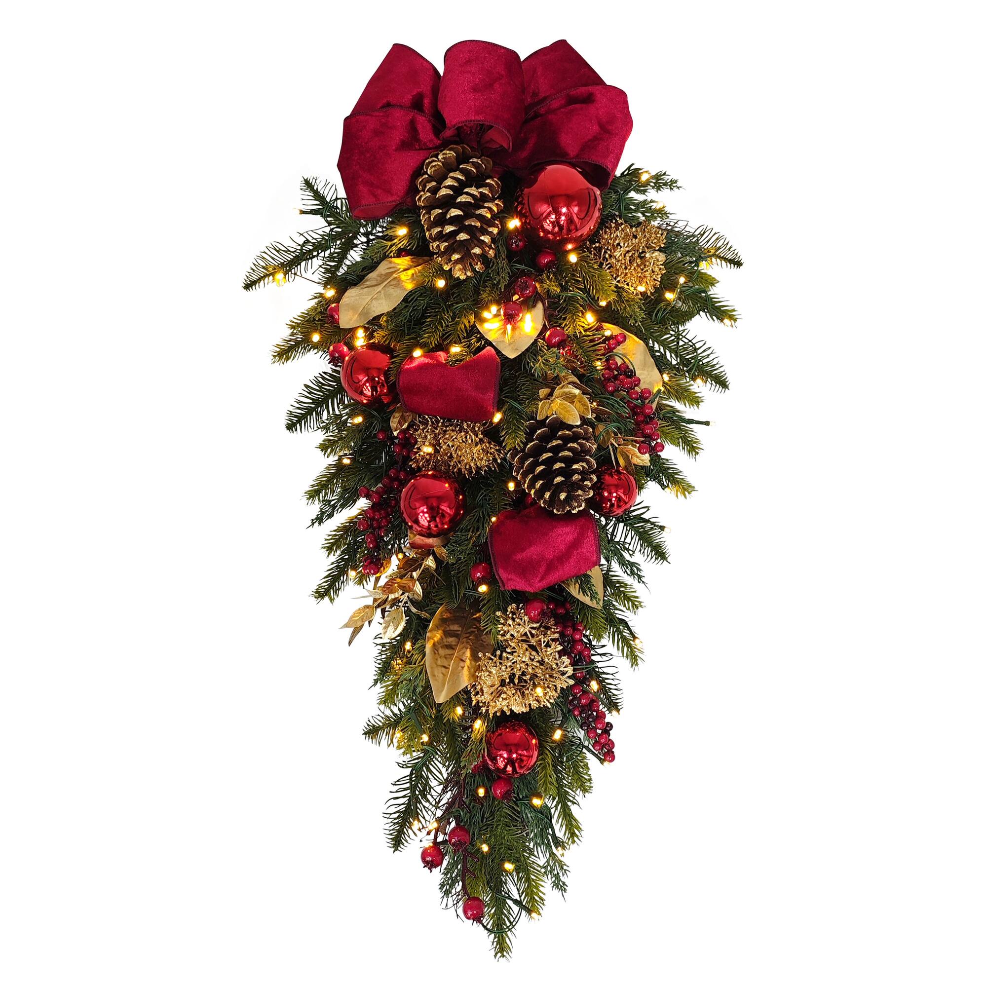 28" Pre-Lit Red & Gold Adorned Artificial Swag with LED Lights